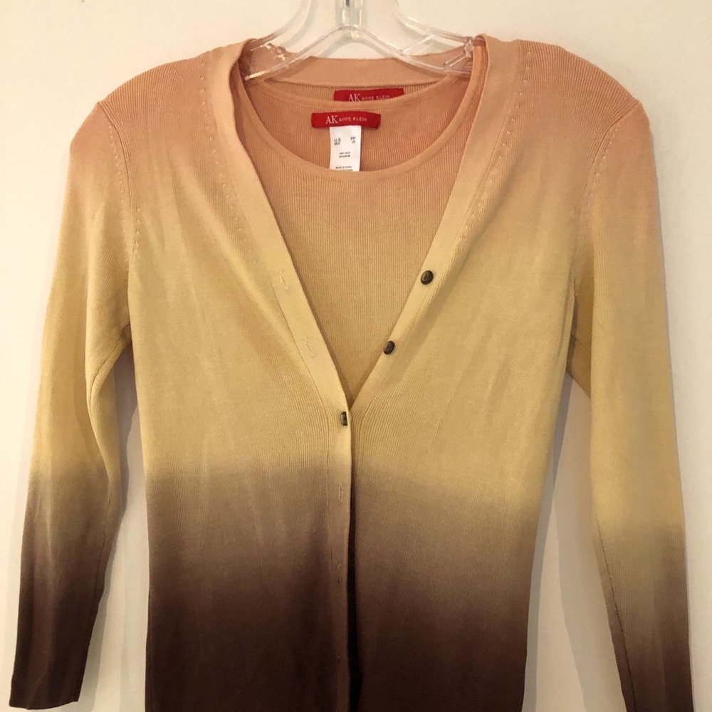 **SOLD**  Anne Klein Twin-Set Tie Dye Silk Cardigan/Shell XS